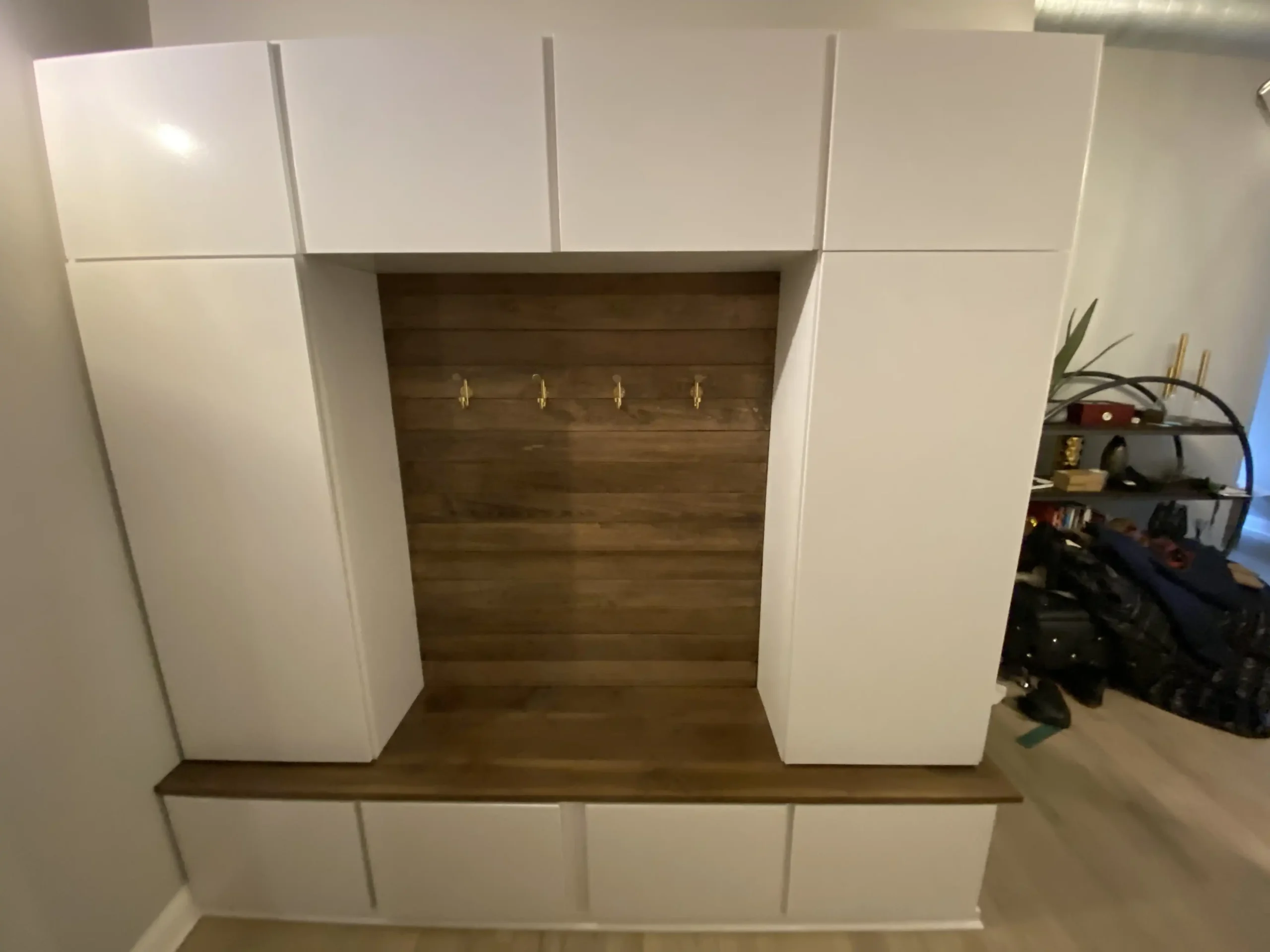 Mudrooms and Entryways White with Dark Wood Back scaled